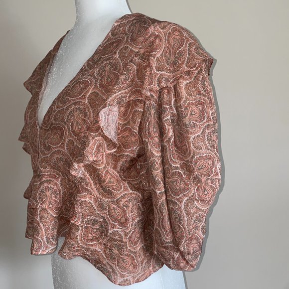 The Kooples Frilled Paisley-print  Silk Blend Woven Top PIN01 - Picture 5 of 8